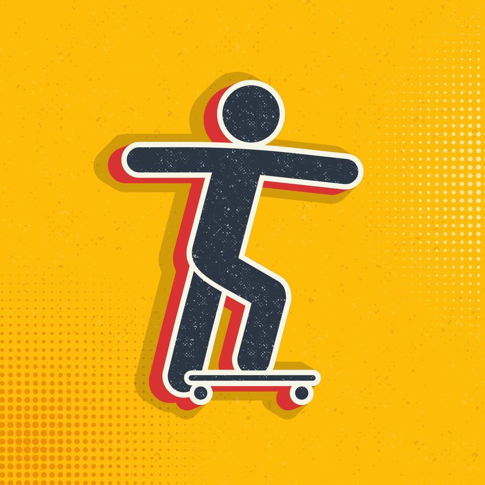 Skateboard Pop Kunst, retro Symbol. Vektor Illustration von Pop Kunst Stil auf retro Hintergrund