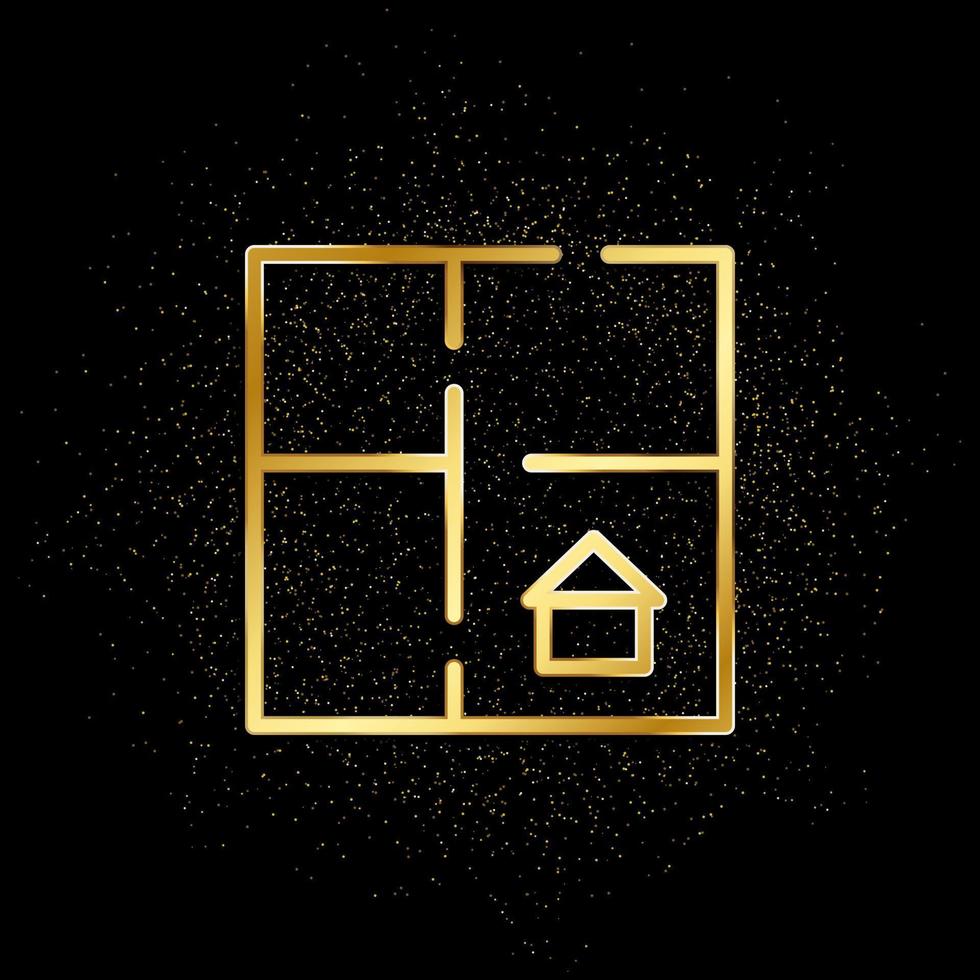 Wohnung, Haus, planen Gold Symbol. Vektor Illustration von golden Partikel Hintergrund. echt Nachlass Konzept Vektor Illustration .
