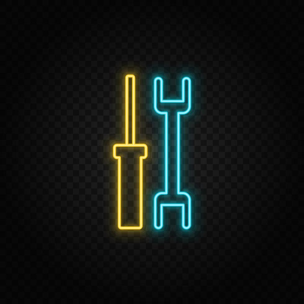 Werkzeuge Neon- Vektor Symbol. Blau und Gelb Neon- Vektor Symbol. Vektor transparent Hintergrund