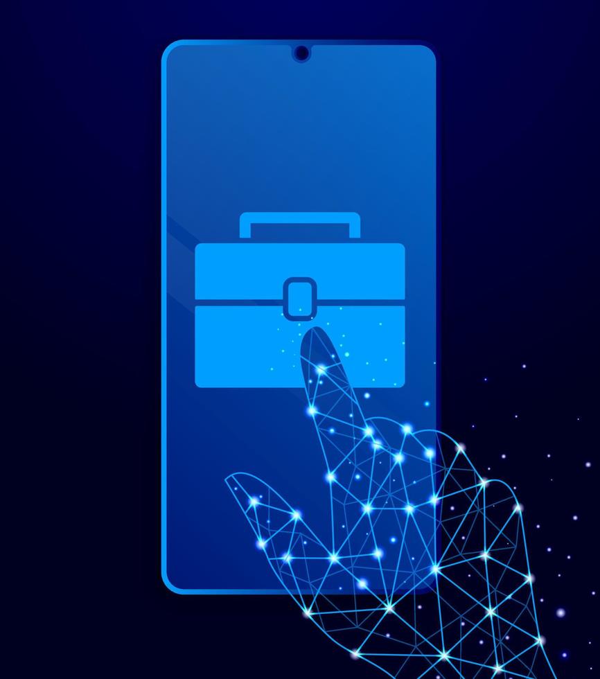 portfölj, väska Rör telefon. polygon stil Rör telefon vektor illustration