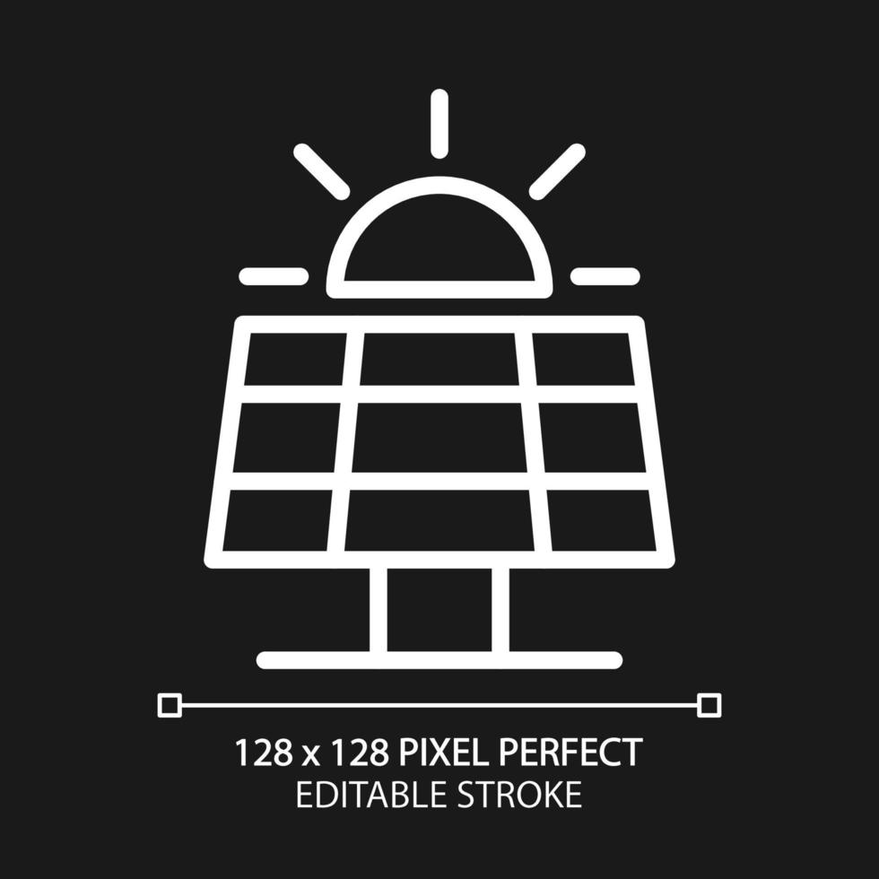 Solar- Panel Pixel perfekt Weiß linear Symbol zum dunkel Thema. Photovoltaik. Alternative Quelle von Energie. Leistung Gerät. dünn Linie Illustration. isoliert Symbol zum Nacht Modus. editierbar Schlaganfall vektor