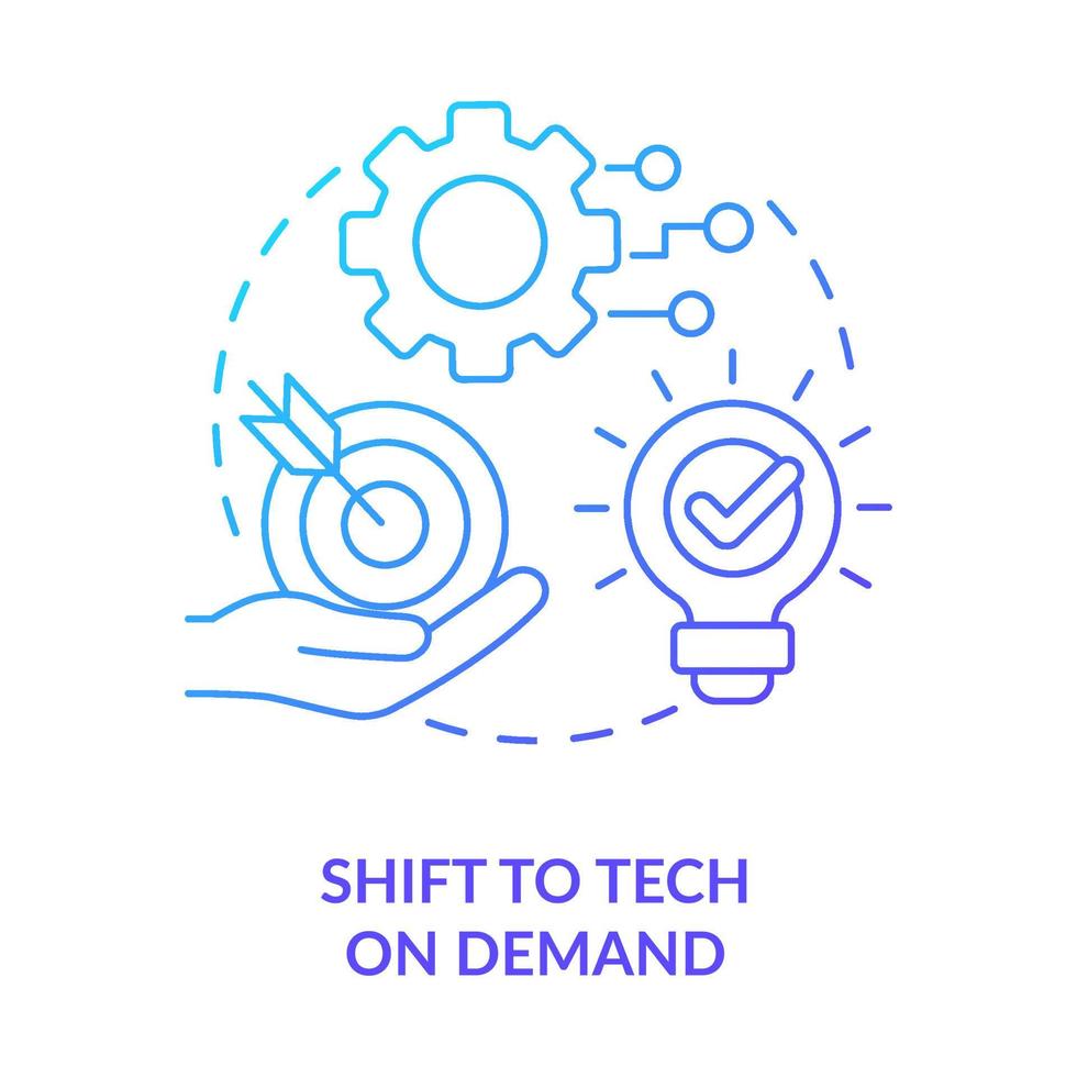 Verschiebung zu Technik auf Nachfrage Blau Gradient Konzept Symbol. iot Optimierung. Digital Einstellung. einbeziehen Innovationen abstrakt Idee dünn Linie Illustration. isoliert Gliederung Zeichnung vektor