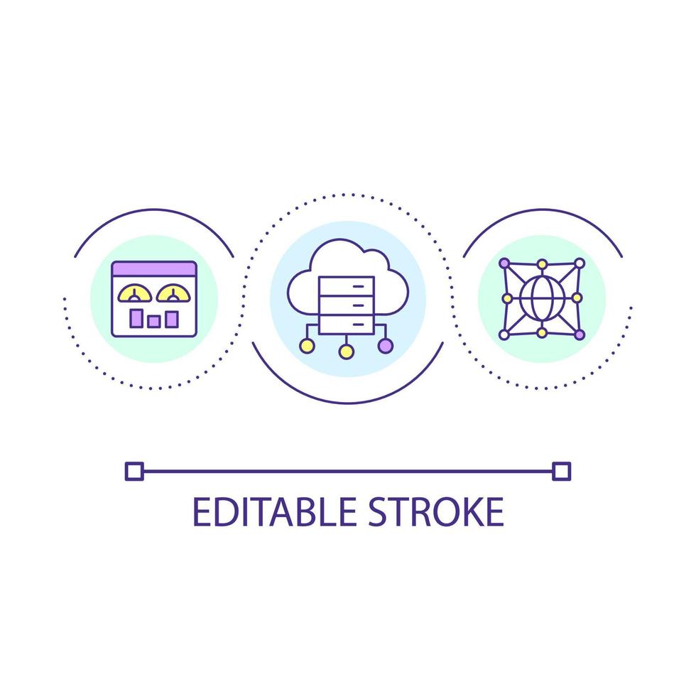 global data moln lagring slinga begrepp ikon. teknologi innovation. virtuell information bearbetning abstrakt aning tunn linje illustration. isolerat översikt teckning. redigerbar stroke vektor