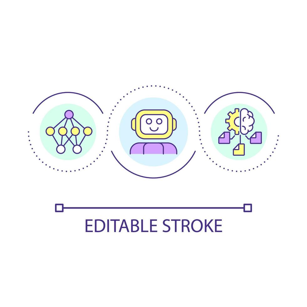 artificiell intelligens integration slinga begrepp ikon. maskin inlärning. robotiserad service abstrakt aning tunn linje illustration. isolerat översikt teckning. redigerbar stroke vektor