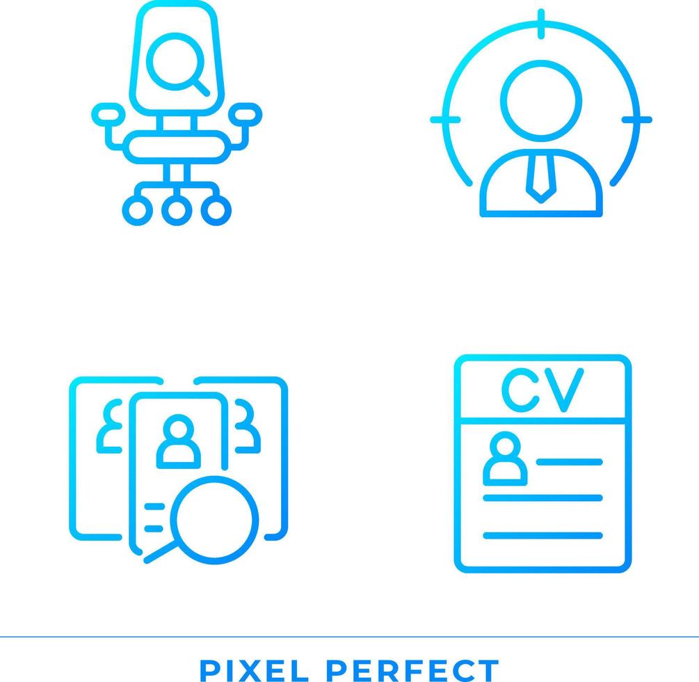 Arbeiter Auswahl Prozess Pixel perfekt Gradient linear Vektor Symbole Satz. Job Position. Antragsteller fortsetzen. Mitarbeiter. dünn Linie Kontur Symbol Designs bündeln. isoliert Gliederung Abbildungen Sammlung