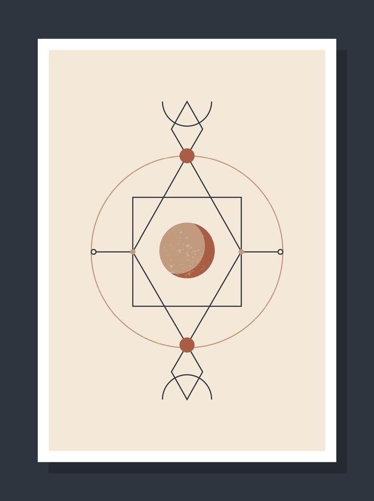 minimalistisches Plakat mit Himmelskörpern. Plakat im modernen Boho-Stil. der Mond und die Sterne. Vektor mystische Illustrationskarten.