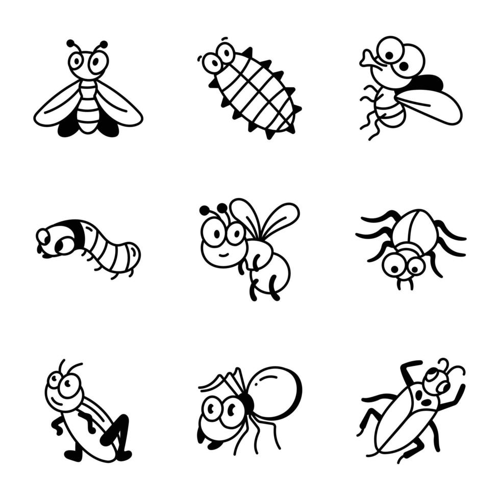 bunt av söt buggar och insekter ikoner vektor