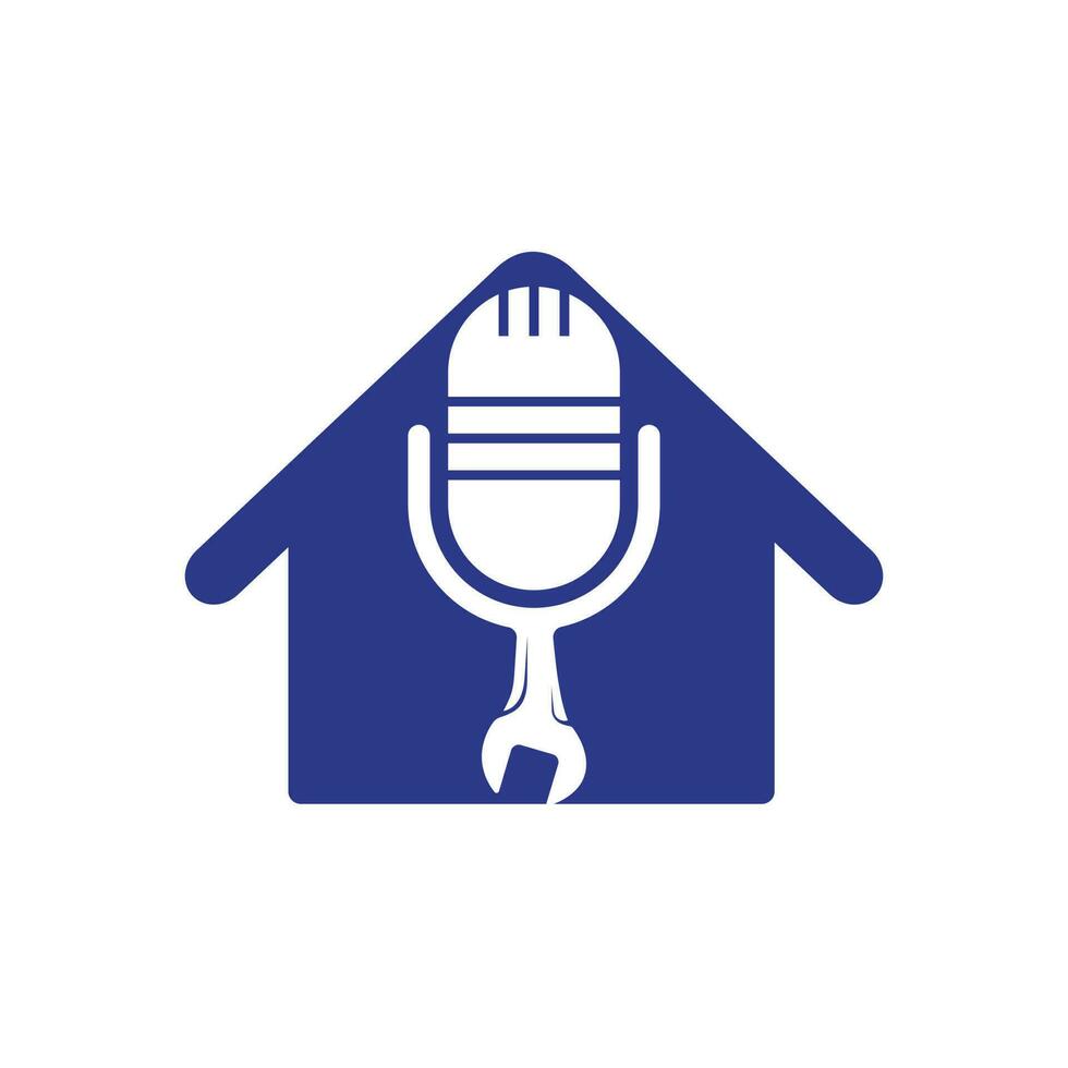 Podcast-Vektor-Logo-Design reparieren. Schraubenschlüssel und Mikrofon-Icon-Design. vektor