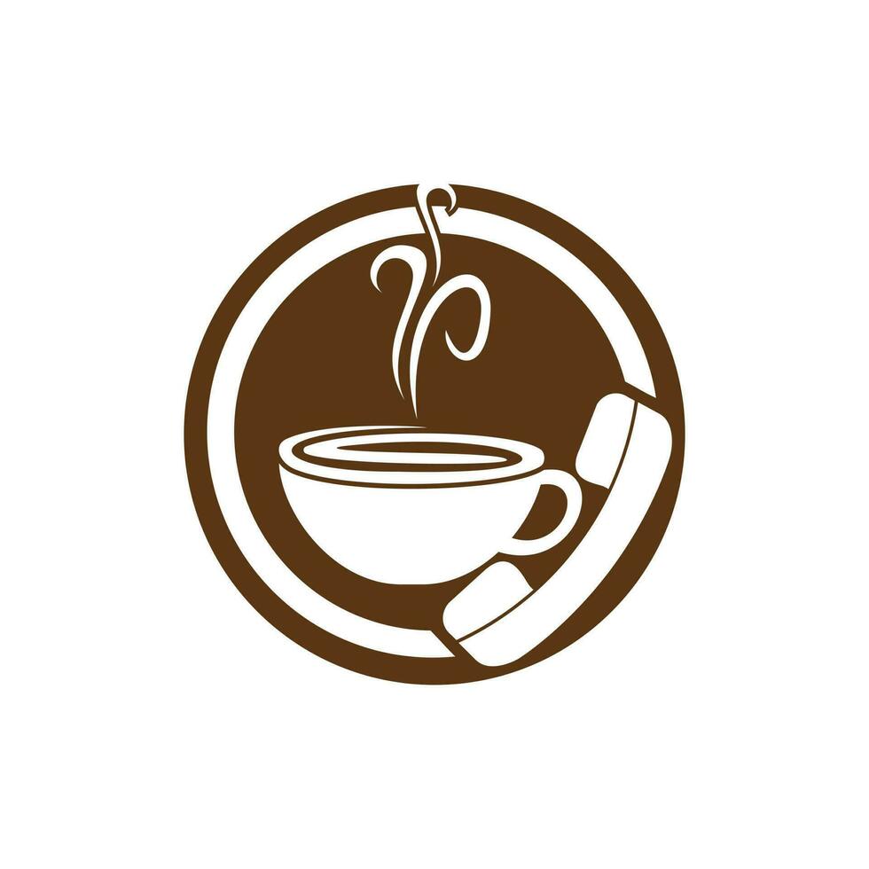 Kaffee-Call-Vektor-Logo-Design. Mobilteil und Cup-Symbol. vektor