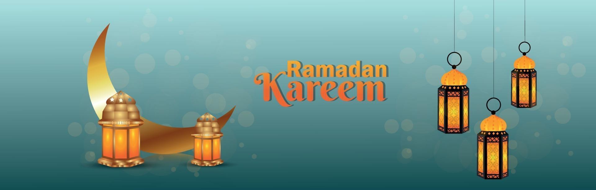 kreativ banner för ramadan kareem med gyllene lykta vektor