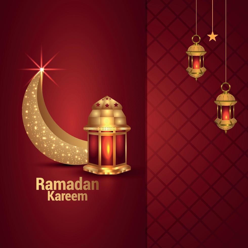 kreativ bakgrund av ramadan kareem med gyllene lampa och måne vektor