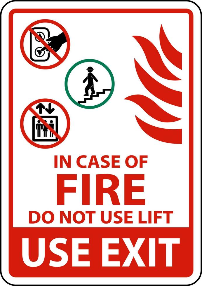 i fall av brand do inte använda sig av hiss tecken vektor