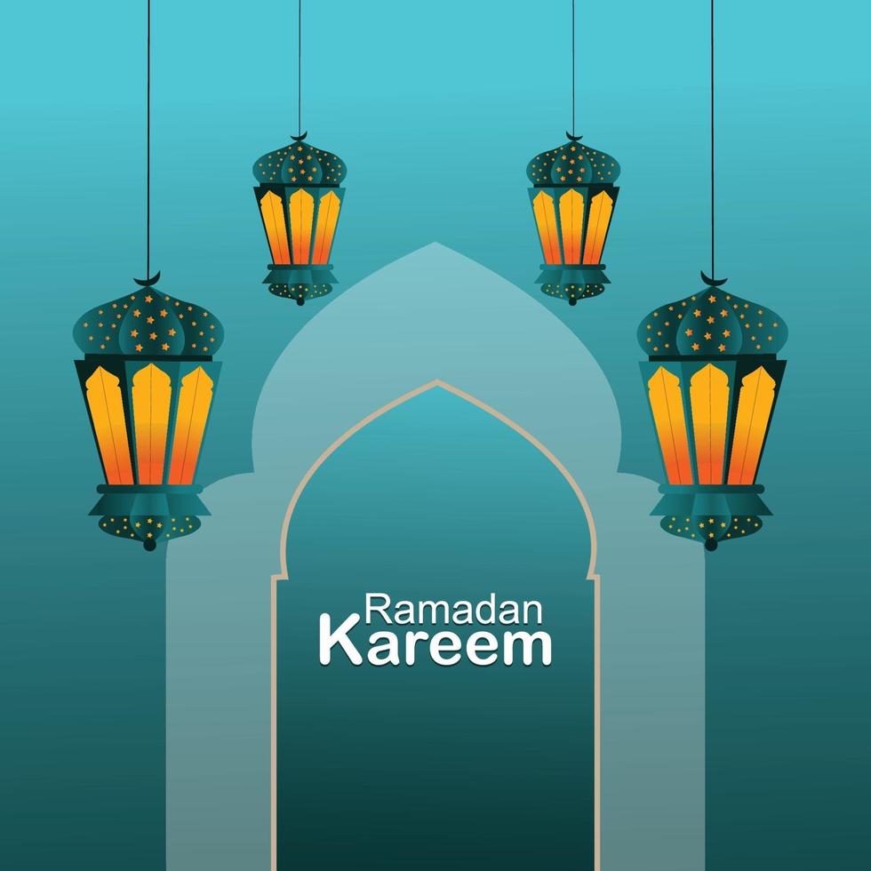 Ramadan Kareem Hintergrund mit goldenem Mond mit islamischer Laterne vektor