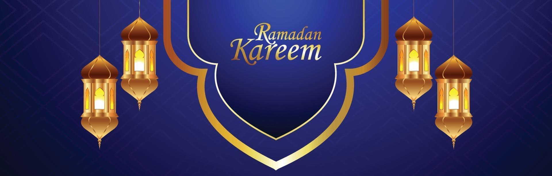 Islamische Festfeier des Ramadan Kareem mit goldenem Mond und Laterne vektor