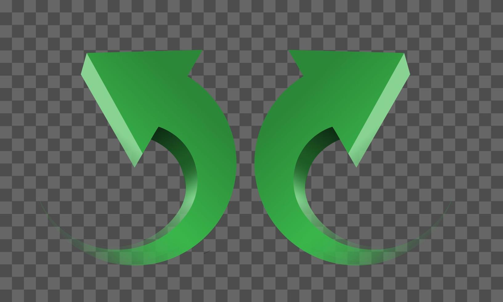 Grün Zwilling Pfeil 3d Kurve Kreis Richtung Gradient transparent auf kariert Hintergrund Zeichen Symbol Vektor