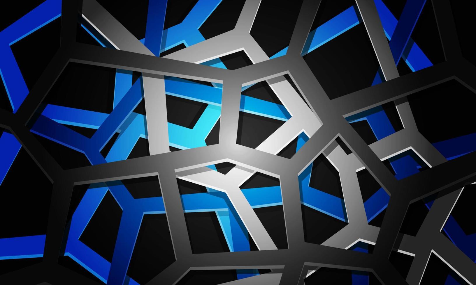 abstrakt Blau grau Linie Gittergewebe geometrisch Überlappung auf schwarz Design modern futuristisch Hintergrund Vektor