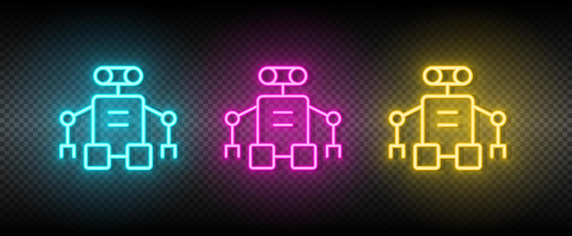 artificiell intelligens, bion man neon ikon uppsättning. teknologi vektor illustration neon blå, gul, röd ikon uppsättning