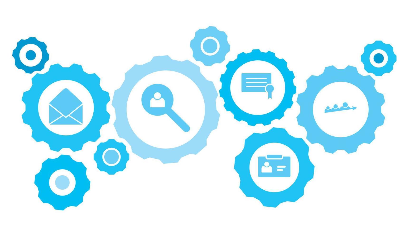 in Verbindung gebracht Getriebe und Vektor Symbole zum Logistik, Service, Versand, Verteilung, Transport, Markt, kommunizieren Konzepte. Fortschritt, Avatare, Benutzer Ausrüstung Blau Symbol einstellen auf Weiß Hintergrund