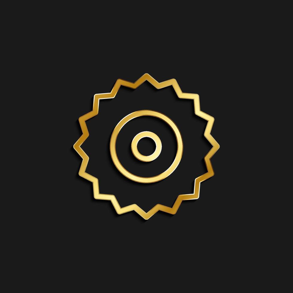 cirkulär, fick syn på, skiva guld ikon. vektor illustration av gyllene mörk bakgrund .