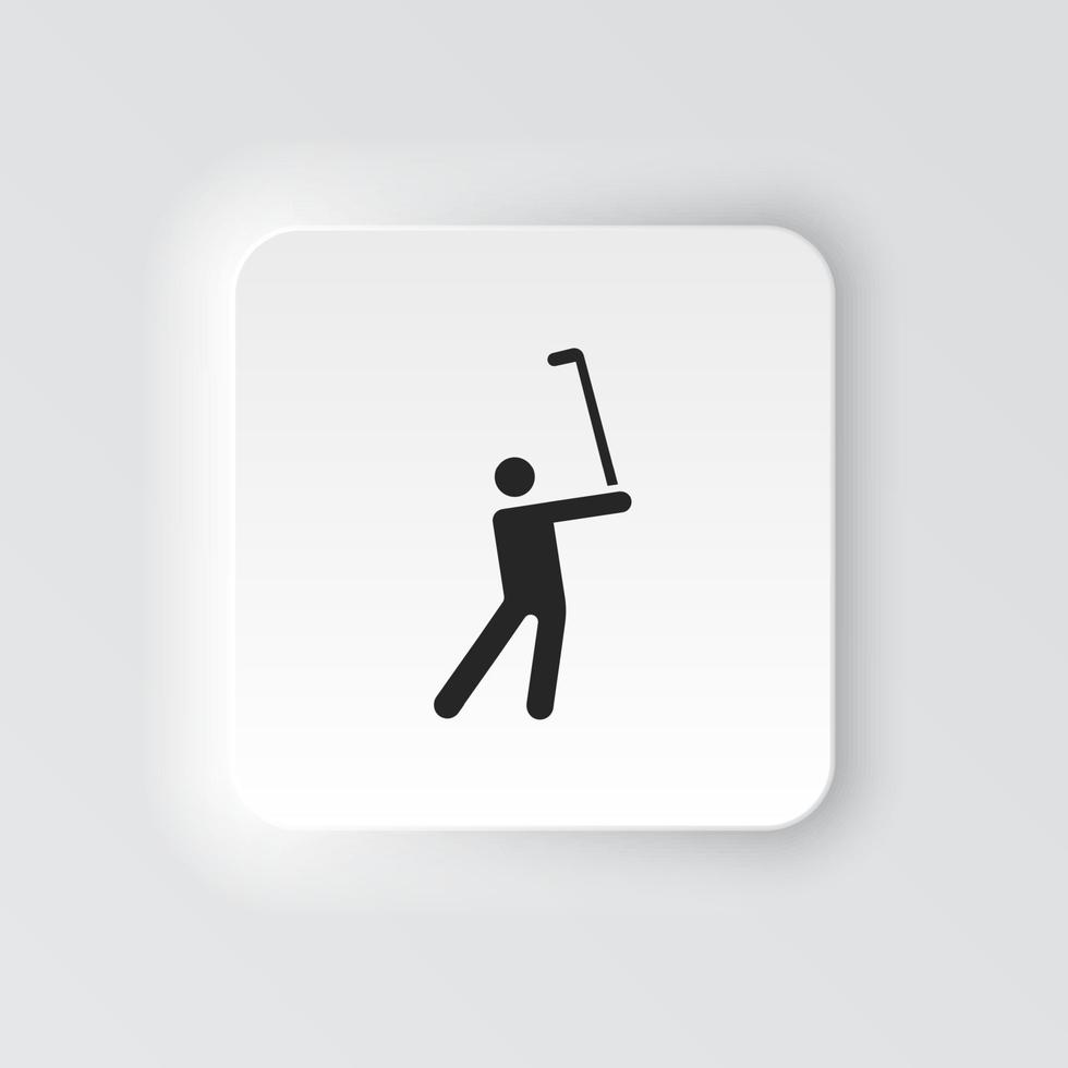 Rechteck Taste Symbol Mann Golf spielen. Taste Banner Rechteck Abzeichen Schnittstelle zum Anwendung Illustration auf neomorph Stil auf Weiß Hintergrund vektor