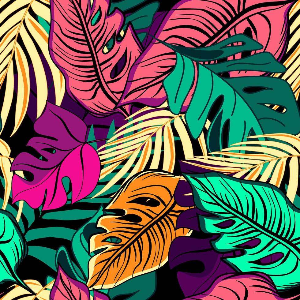 sömlös botanisk mönster med tropisk löv vektor