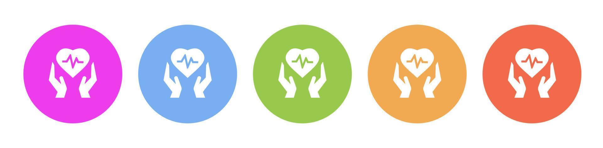 multi farbig eben Symbole auf runden Hintergründe. Gesundheit, Herz, Versicherung, medizinisch Mehrfarbig Kreis Vektor Symbol auf Weiß Hintergrund