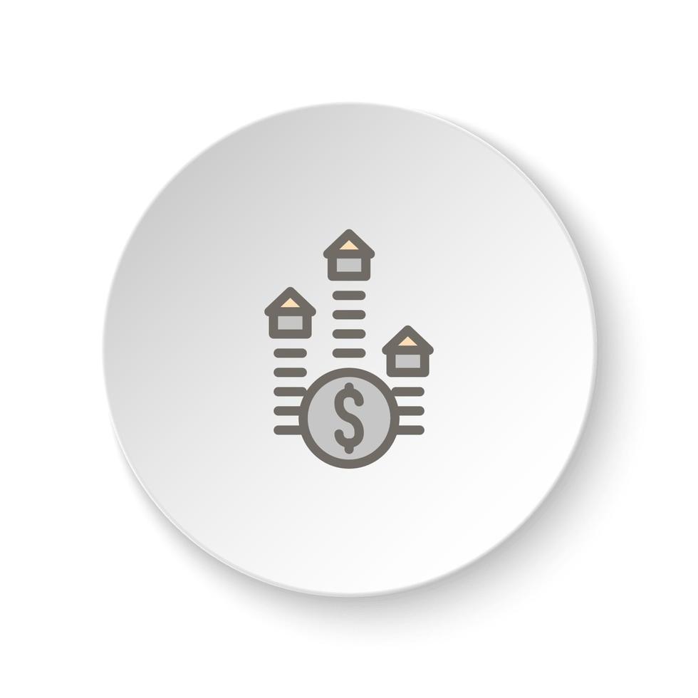 runda knapp för webb ikon, tillväxt, pris, pengar, verklig egendom. knapp baner runda, bricka gränssnitt för Ansökan illustration på vit bakgrund vektor