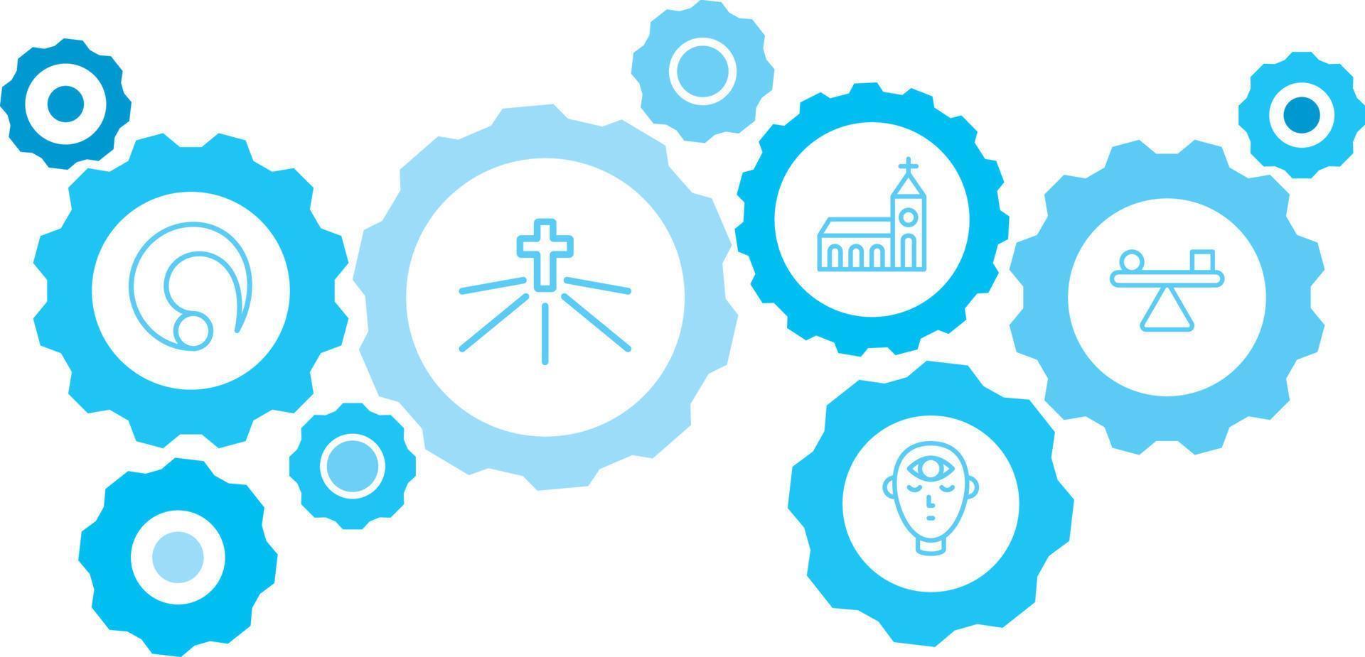 balans symbol vektor ikon blå redskap uppsättning. abstrakt bakgrund med ansluten kugghjul och ikoner för logistik, service, frakt, distribution, transport, marknadsföra, kommunicera begrepp på vit bakgrund