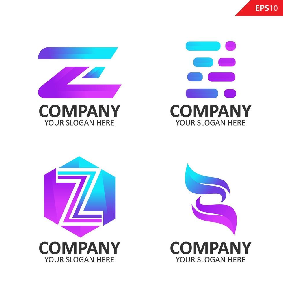 samling färgglada initiala z brev logotyp formgivningsmall vektor