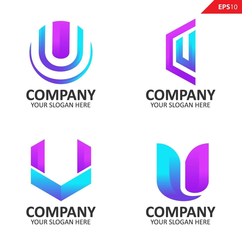 samling färgglada första u brev logotyp formgivningsmall vektor