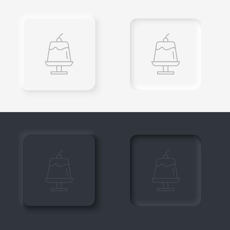 neumorphisch Stil schwarz und Weiß einstellen Essen und trinken Vektor Symbol. schwarz Linie Kuchen Symbol isoliert. glücklich Geburtstag Symbol einstellen