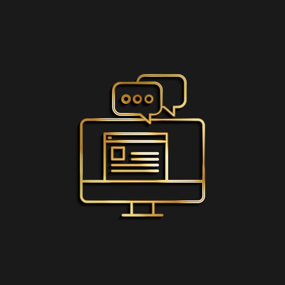 Plaudern, online Gold Symbol. Vektor Illustration von golden Symbol auf dunkel Hintergrund