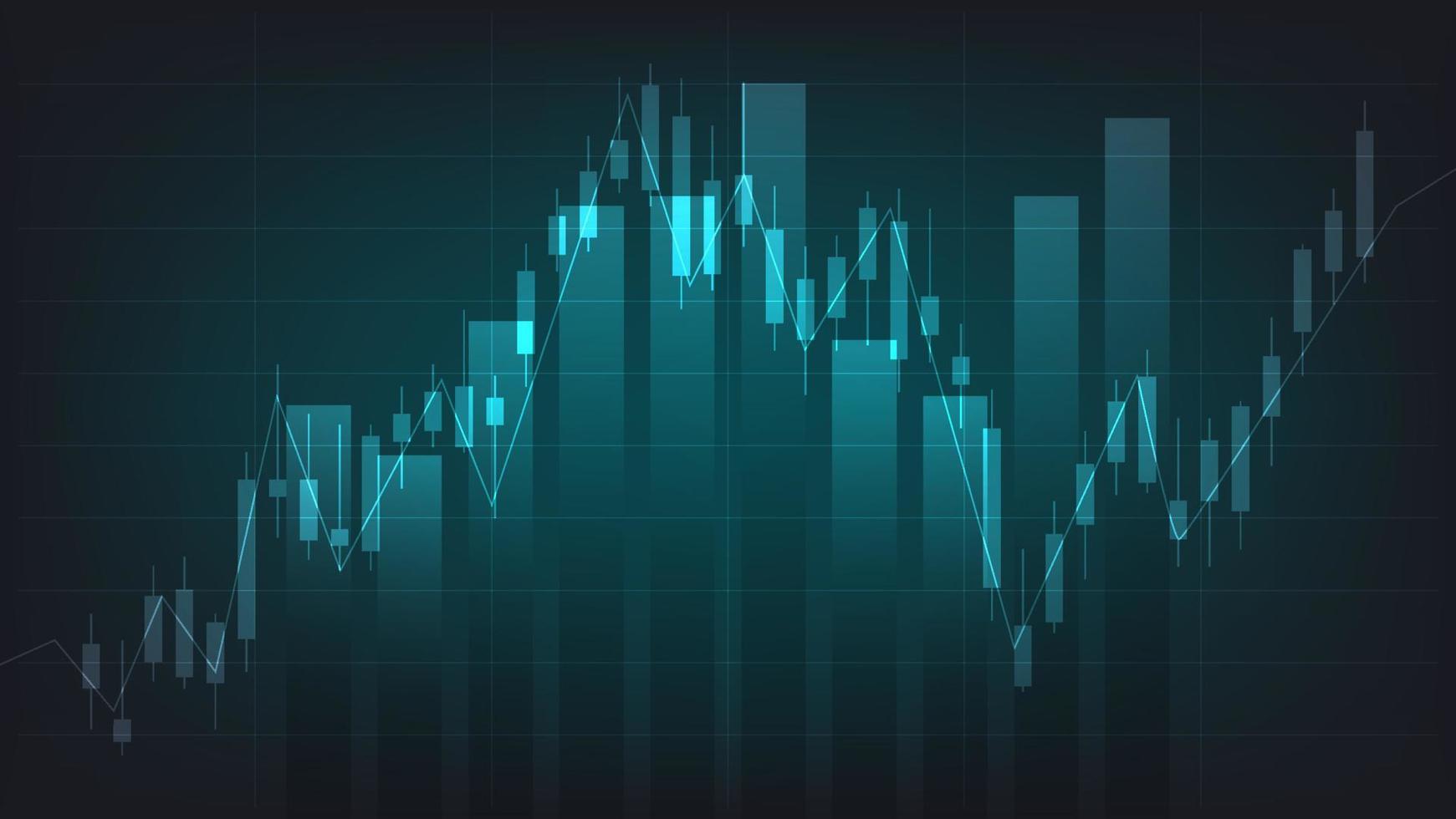 finanziell Geschäft Statistiken mit Bar Graph und Leuchter Diagramm Show Lager Markt Preis auf dunkel Grün Hintergrund vektor