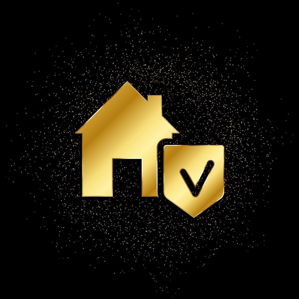 heim, Haus, Versicherung, Schutz Gold, Symbol. Vektor Illustration von golden Partikel Hintergrund . Vektor Gold Hintergrund