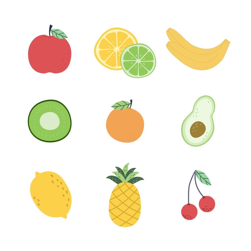 naturlig klotter frukt är tropisk. vegetarian mat. en uppsättning av vektor isolerat ikoner.