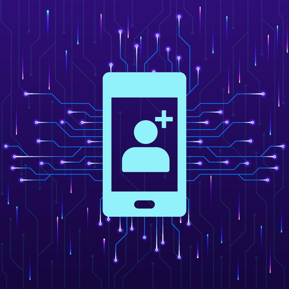 Telefon, hinzufügen Kontakt, Neu Kontakt Neu Technologie Vektor Symbol. Neu Handy, Mobiltelefon Technologie Konzept Vektor Illustration. Telefon, hinzufügen Kontakt, Neu Kontakt Neu Technologie Vektor Symbol auf Weiß Hintergrund