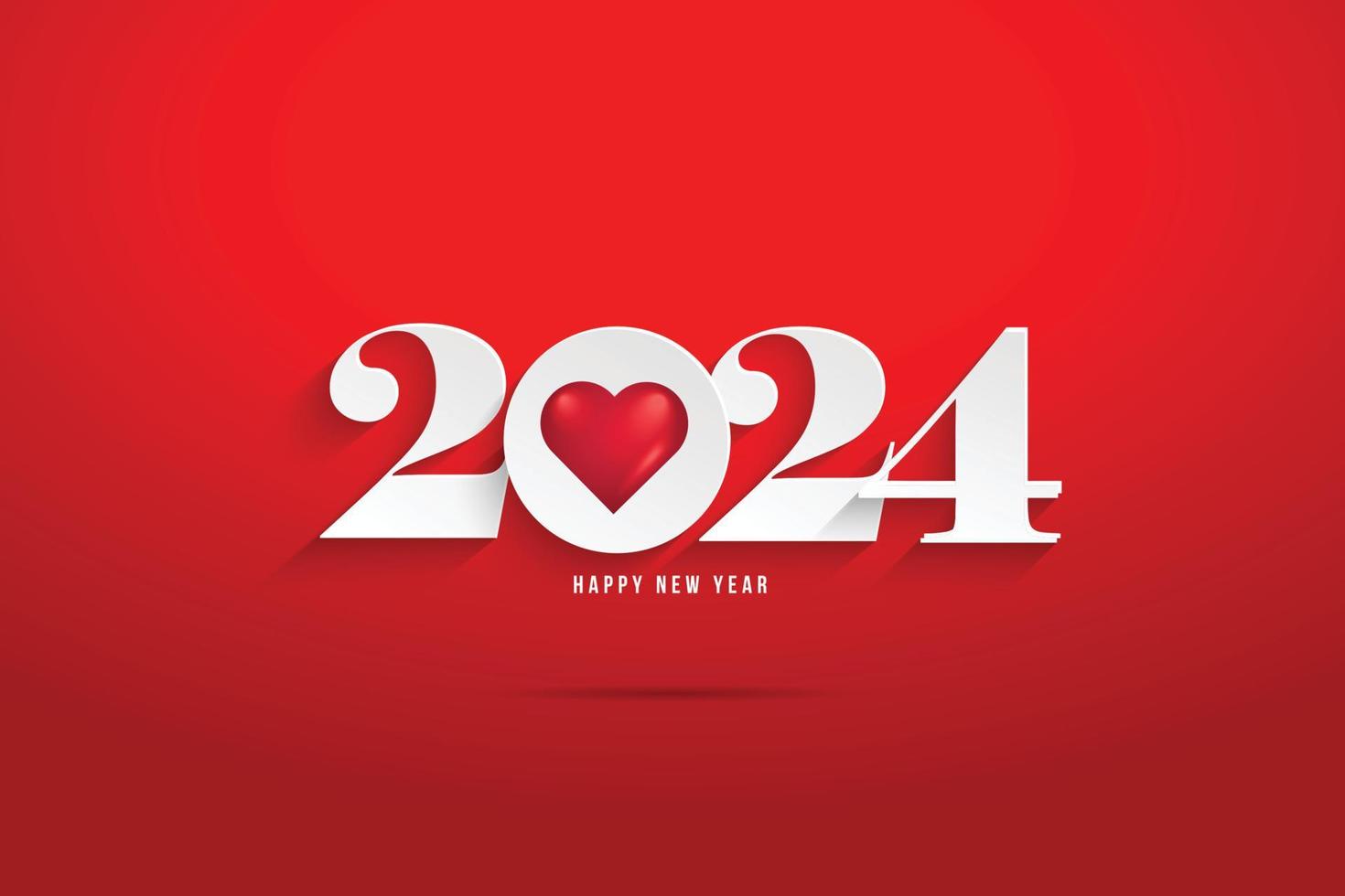 glücklich Neu Jahr 2024 Weiß Zahlen Papier Schnitt Stil auf ein rot Hintergrund Vektor Illustration