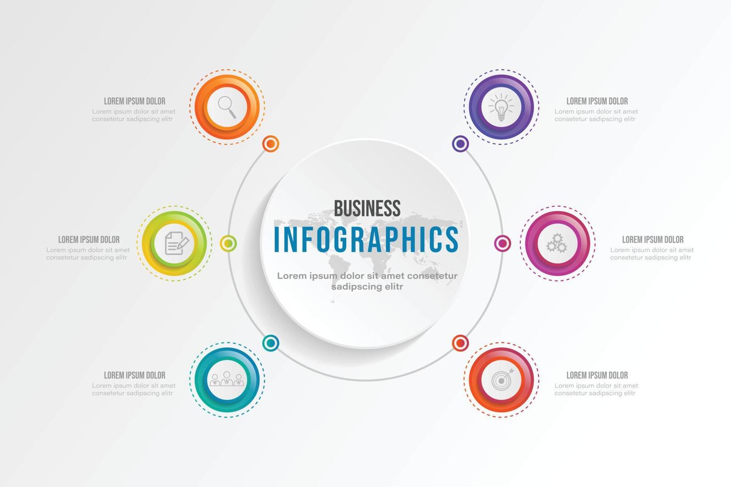 business infografik kreisform sechs option, prozess oder schritt für die präsentation. kann für Präsentationen, Workflow-Layout, Banner und Webdesign verwendet werden. Geschäftskonzept mit 6 Optionen, Schritten, Teilen. vektor