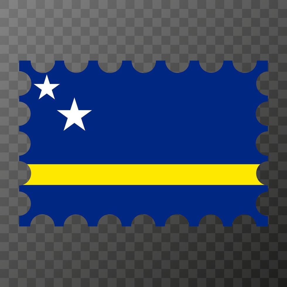 Porto Briefmarke mit Curacao Flagge. Vektor Illustration.