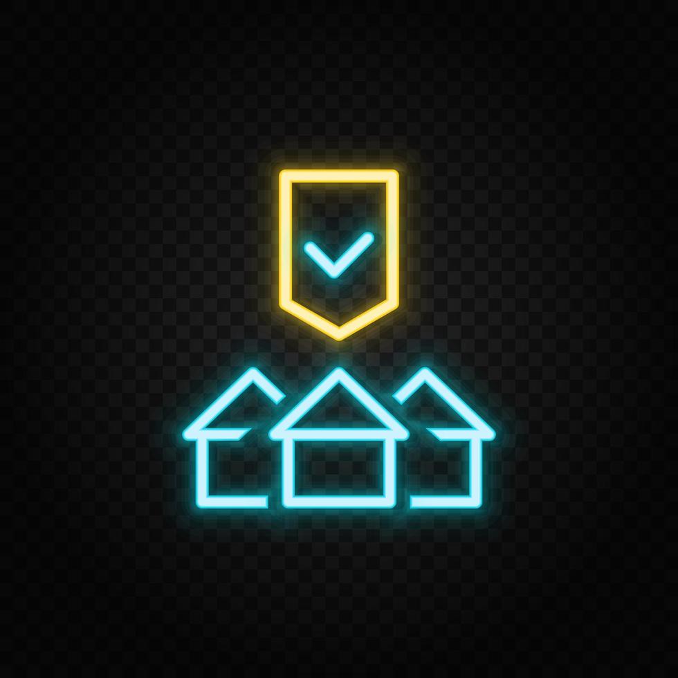 verklig egendom vektor köpa, hus, fast egendom, skydd. illustration neon blå, gul, röd ikon uppsättning