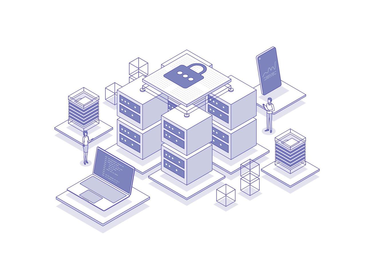 Datenbank isometrisch Illustration geradlinig Farbe. geeignet zum Handy, Mobiltelefon Anwendung, Webseite, Banner, Diagramme, Präsentation, und andere Grafik Vermögenswerte. vektor