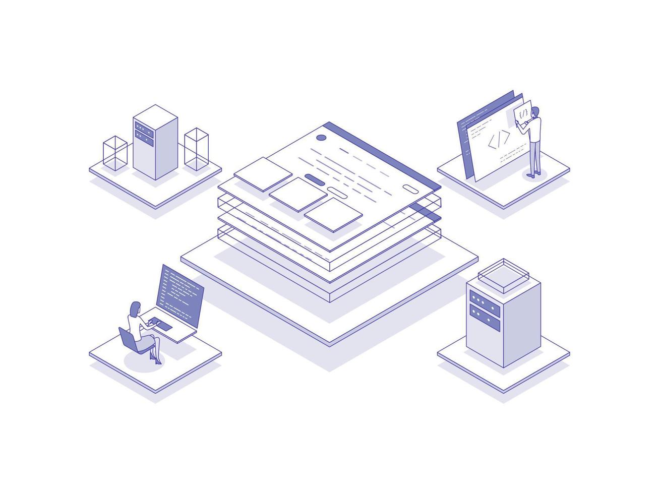 produkt utveckling isometrisk illustration linjär Färg. lämplig för mobil app, hemsida, baner, diagram, presentation, och Övrig grafisk tillgångar. vektor