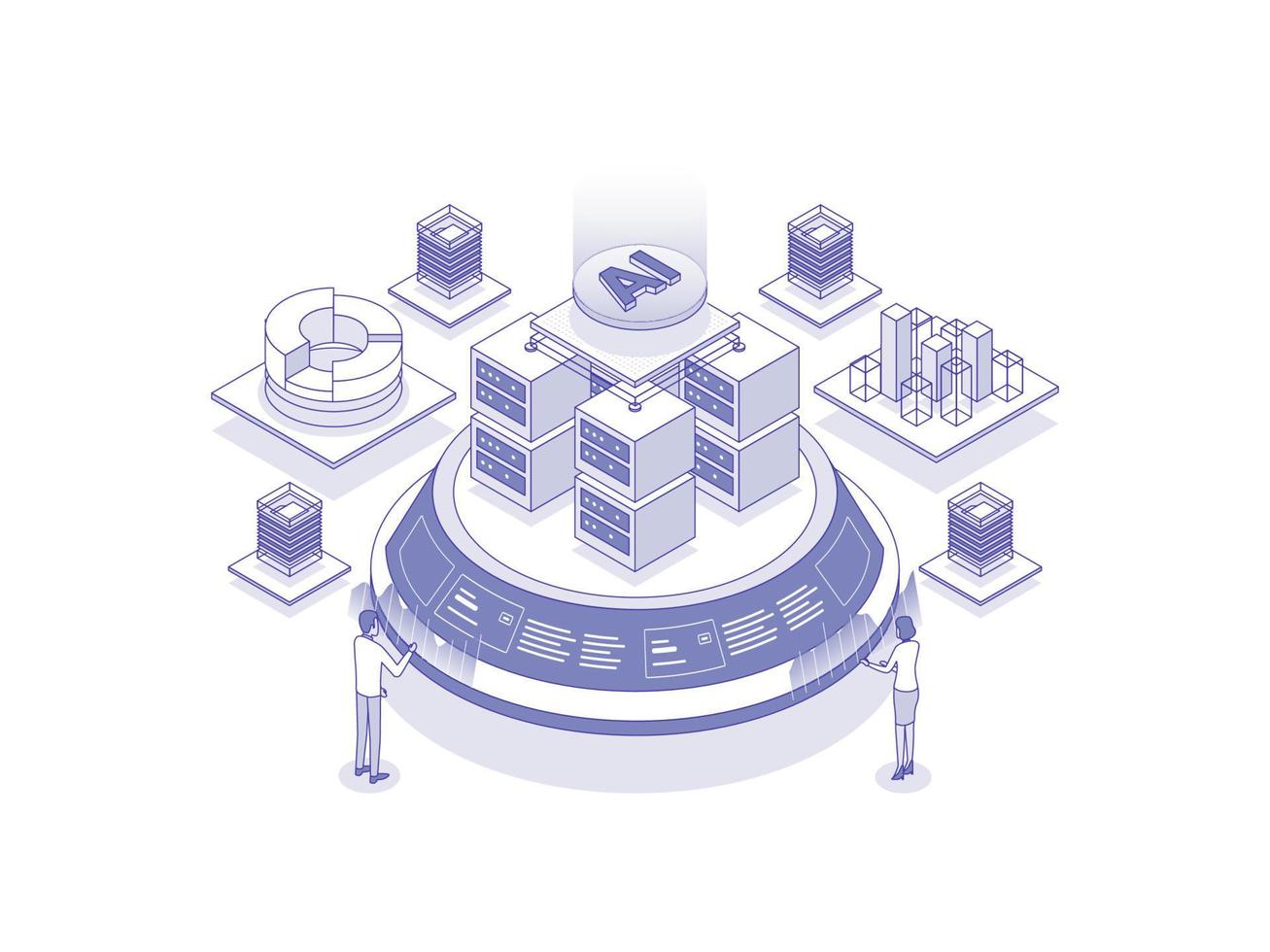 stor data analys isometrisk illustration linjär Färg. lämplig för mobil app, hemsida, baner, diagram, presentation, och Övrig grafisk tillgångar. vektor