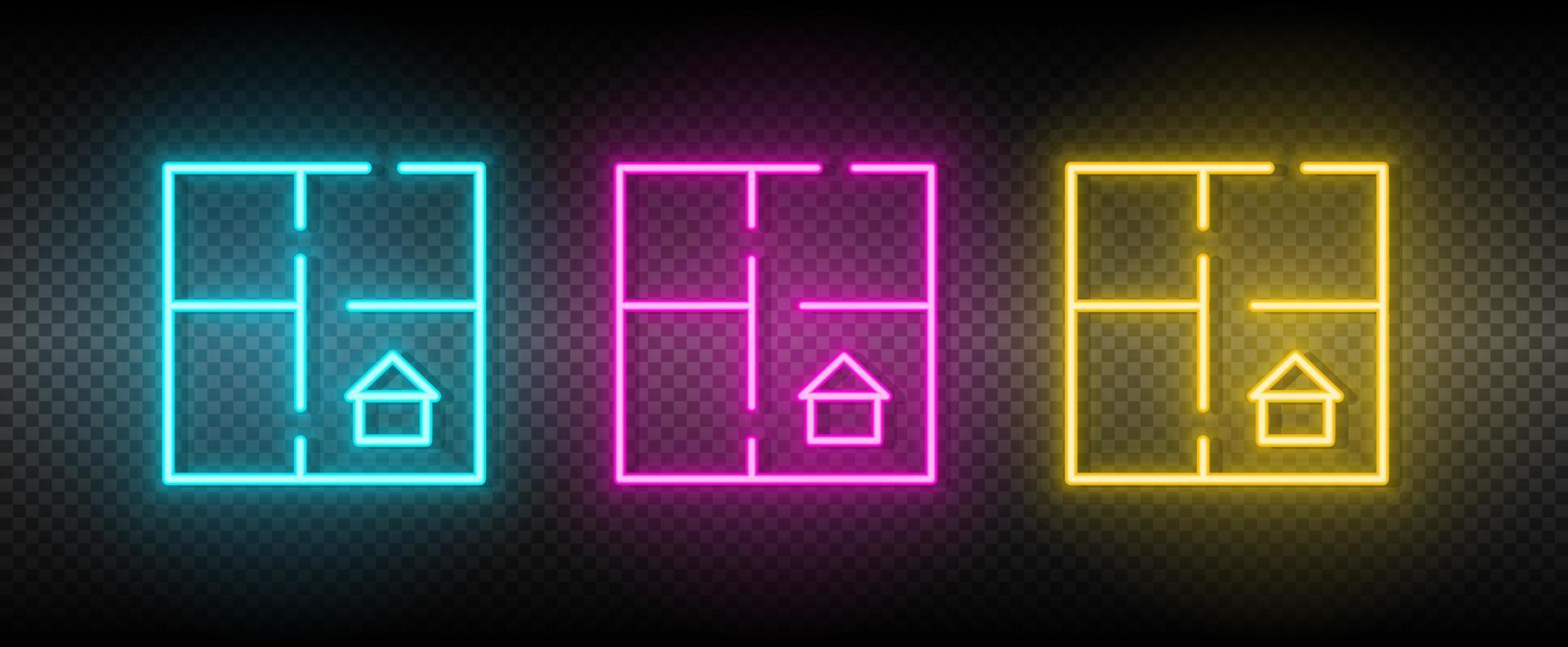 verklig egendom vektor lägenhet, hus, planen. illustration neon blå, gul, röd ikon uppsättning