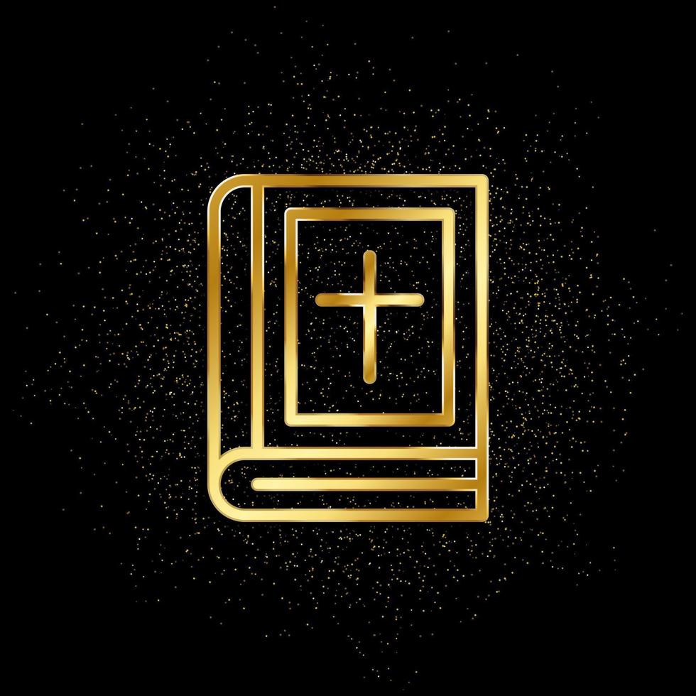 bok, korsa guld ikon. vektor illustration av gyllene partikel bakgrund.. andlig begrepp vektor illustration .