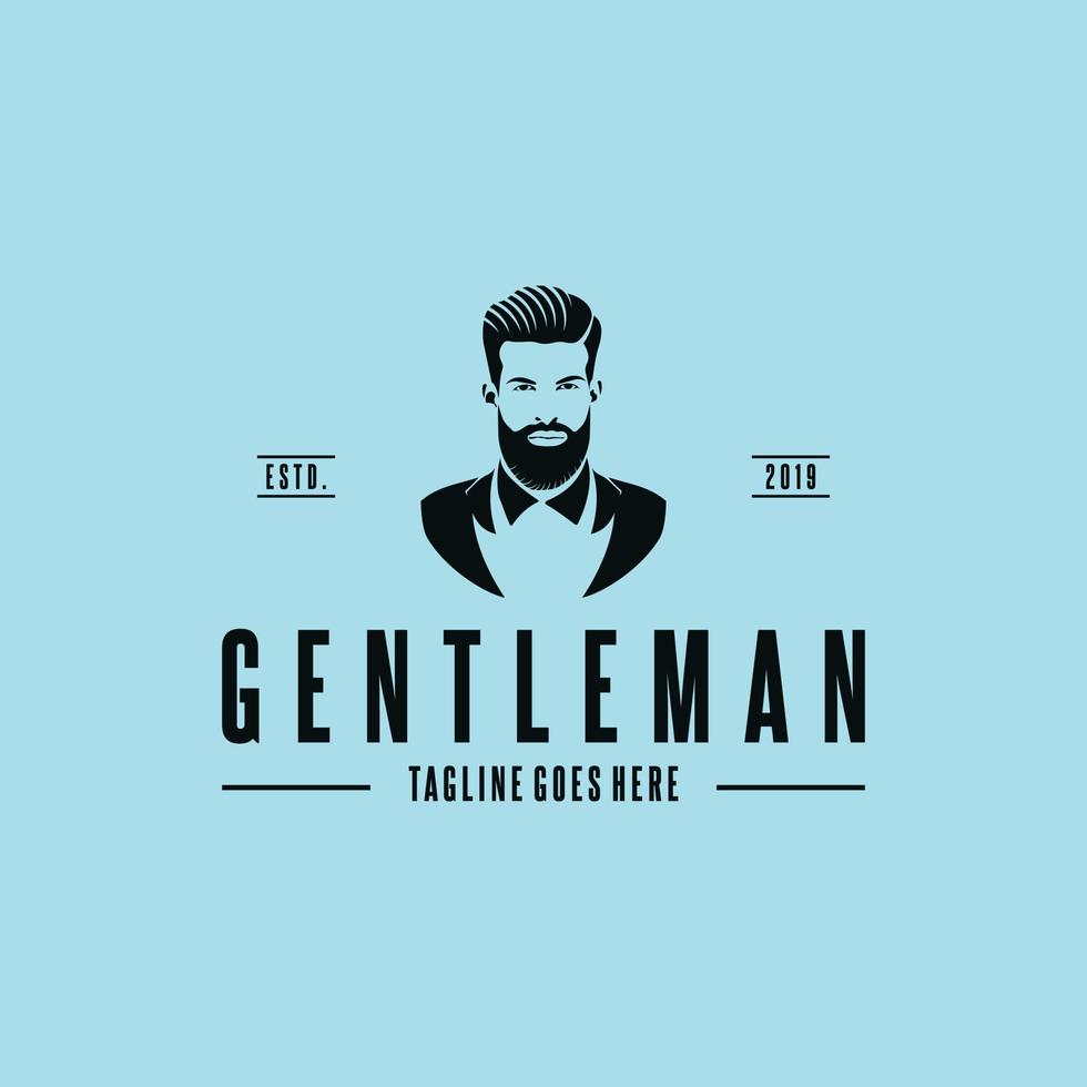 Gentleman Logo Design. genial unser Kombination Mann und Kopfhörer Logo. ein Gentleman Logotyp. vektor