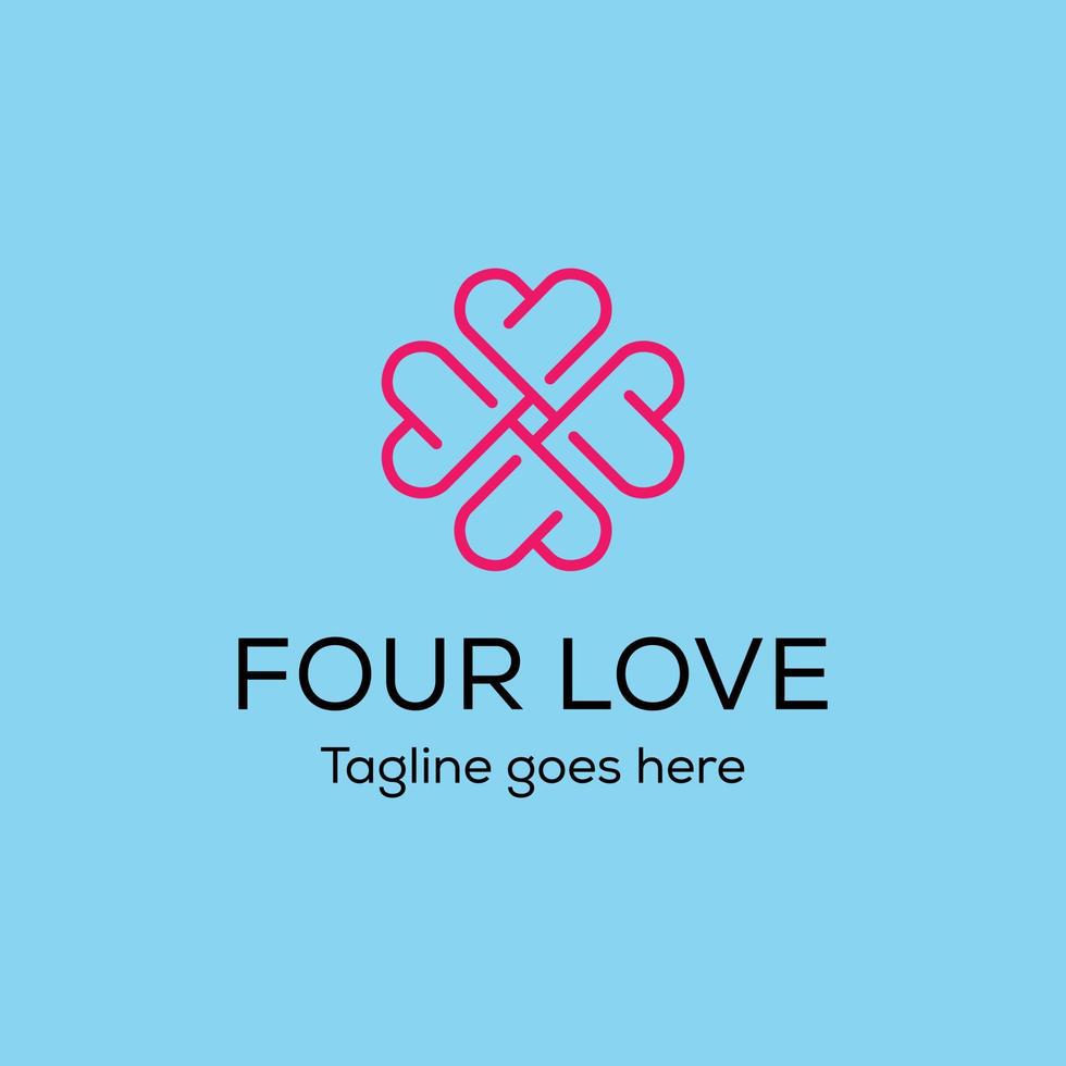 ein Brief b Logo Design Vorlage. genial ein Brief b mit vier Liebe Logo. ein Brief b mit vier Liebe lineart Logotyp. vektor