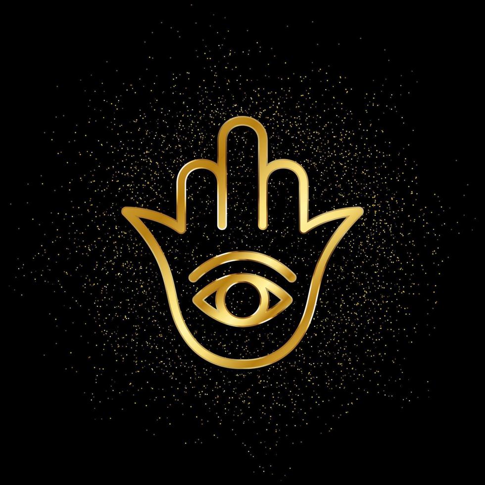 hamsa Gold Symbol. Vektor Illustration von golden Partikel Hintergrund.. spirituell Konzept Vektor Illustration .