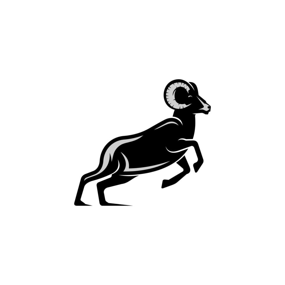 Stort horn djur- logotyp design mall. djur- symbol logotyp. Stort horn får symbol silhuett. vektor