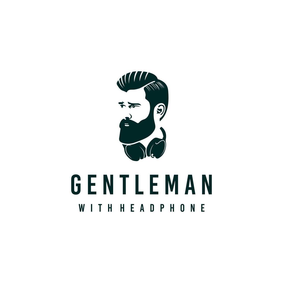 Gentleman Logo Design. genial unser Kombination Mann und Kopfhörer Logo. ein Gentleman Logotyp. vektor